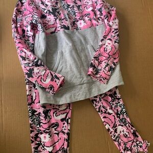Lilly Pulitzer girls Panda pullover leggings set pink black M 6 7